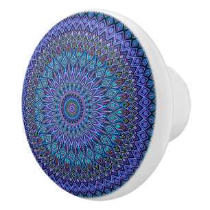 Bouton De Porte En Céramique Mandala Boho bleu Turquoise violet Peacock Gold Ma