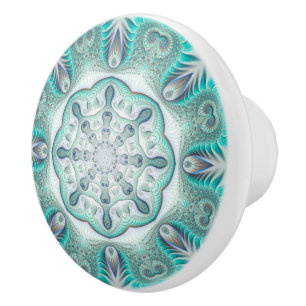 Bouton De Porte En Céramique Mandala, Coral Reef Turquoise