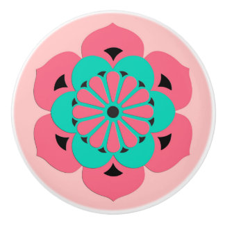 Bouton De Porte En Céramique Mandala de fleur de Lotus, rose de corail et