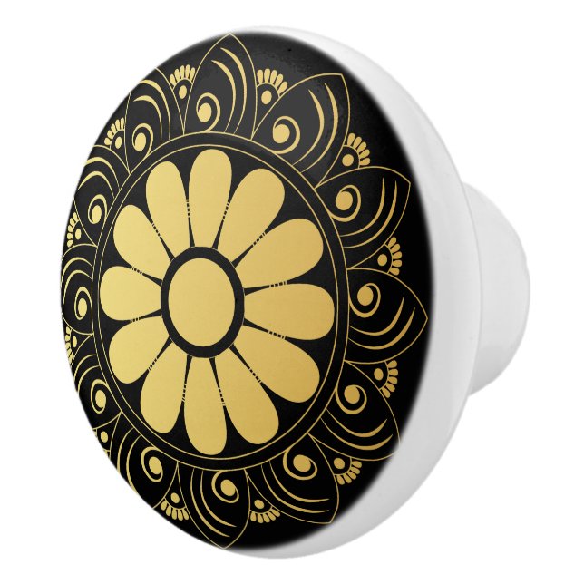 Bouton De Porte En Céramique Mandala d'or (Droite)