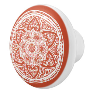 Bouton De Porte En Céramique Mandala en terre cuite