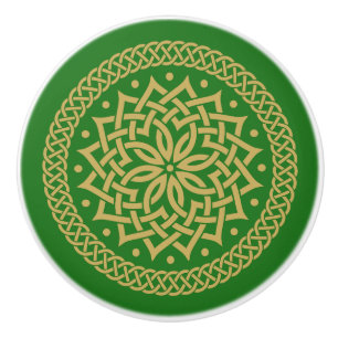 Bouton De Porte En Céramique Mandala Fleur Celtique Or Intricte