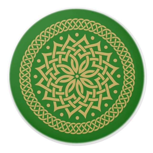Bouton De Porte En Céramique Mandala Fleur Celtique Or Intricte (Devant)