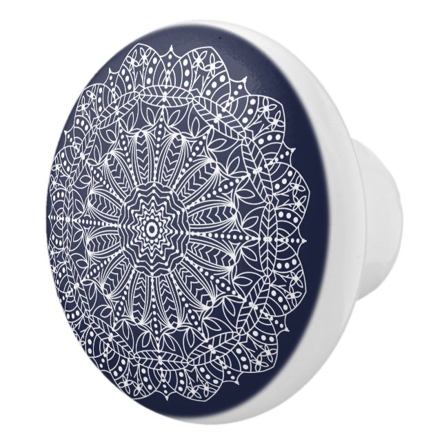 Bouton De Porte En Céramique Mandala floral blanc de Bohème (Droite)