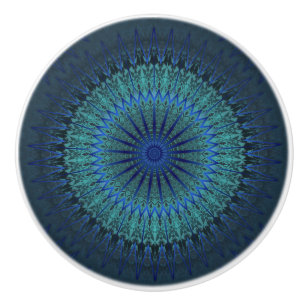 Bouton De Porte En Céramique Mandala moderne bleu foncé