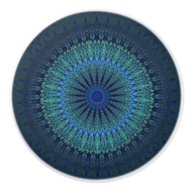Bouton De Porte En Céramique Mandala moderne bleu foncé (Devant)