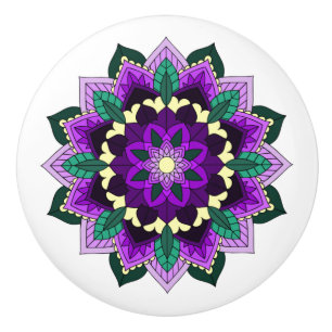 Bouton De Porte En Céramique Mandala Motif 02 en violet