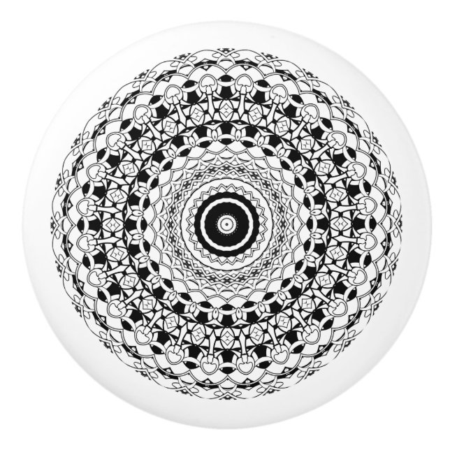 Bouton De Porte En Céramique Mandala noir et blanc (Devant)