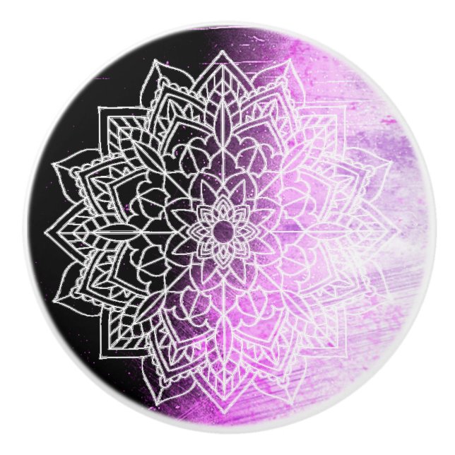 Bouton De Porte En Céramique Mandala violet (Devant)