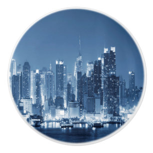 Bouton De Porte En Céramique Manhattan Panoramic Night Skyline New York City