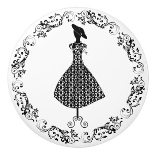 Bouton De Porte En Céramique Mannequin de couture noir et blanc en forme de cor