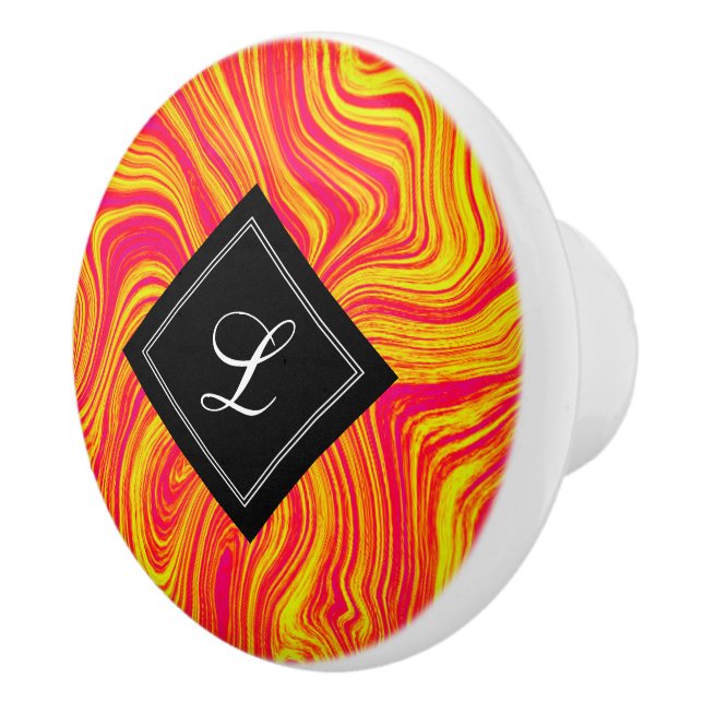Bouton De Porte En Céramique Marbre Abstrait rouge jaune jaune liquide (Droite)