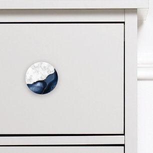 Bouton De Porte En Céramique Marbre blanc Agate Navy Blue dorée
