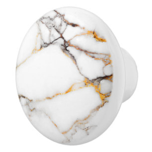 Bouton De Porte En Céramique Marbre blanc de luxe aux accents beige & gris