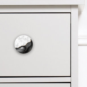 Bouton De Porte En Céramique Marbre blanc et agate noire élégants avec paillett