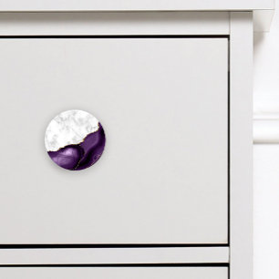 Bouton De Porte En Céramique Marbre blanc paillettes dorées Agate Violet Élégan