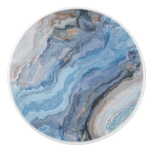 Bouton De Porte En Céramique Marbre Bleu avec Noir Or Joli Décor