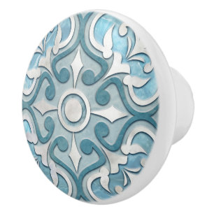 Bouton De Porte En Céramique Marbre bleu marocain & Pearl