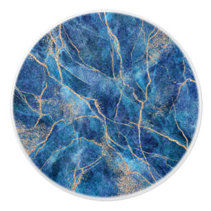 Bouton De Porte En Céramique Marbre bleu or assez