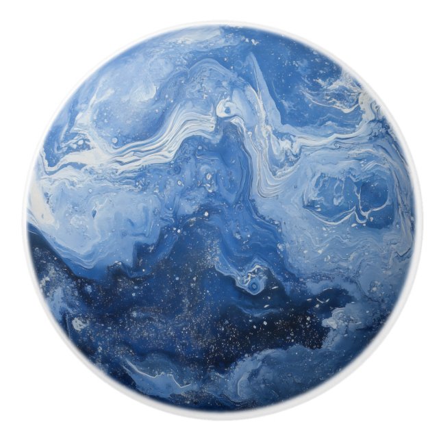 Bouton De Porte En Céramique Marbre bleu profond (Devant)