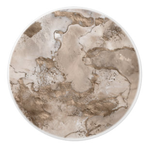 Bouton De Porte En Céramique Marbre de Taupe et or abstrait