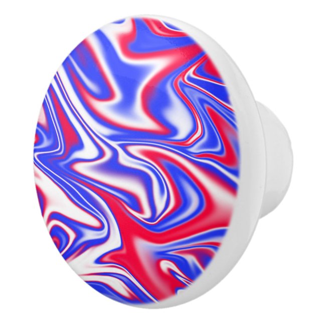 Bouton De Porte En Céramique Marbre Rouge Blanc Et Bleu, (Droite)