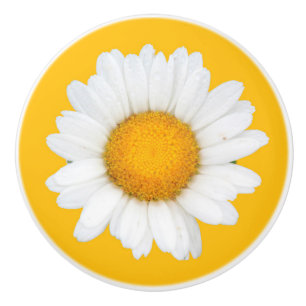 Bouton De Porte En Céramique Marguerite jaune et blanche