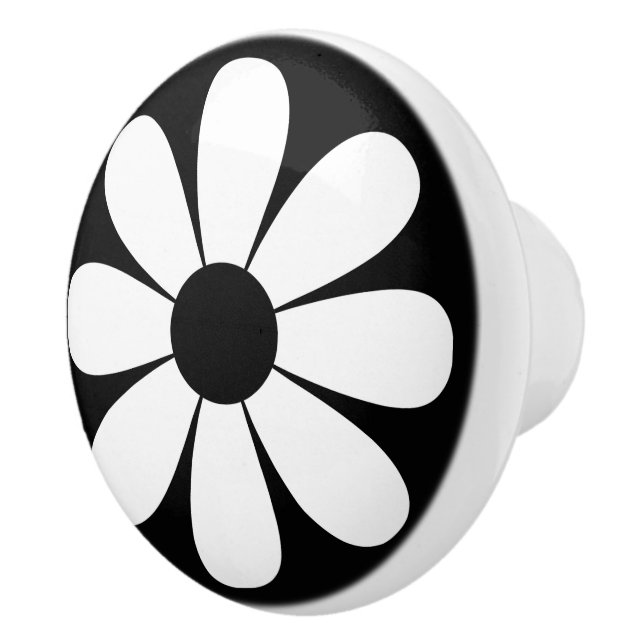 Bouton De Porte En Céramique Marguerite noire et blanche (Droite)