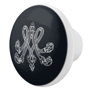 Bouton De Porte En Céramique Marie Antoinette monogramme Monogram initials navy