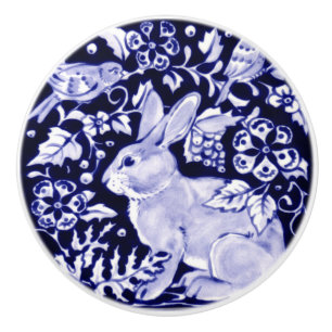 Bouton De Porte En Céramique Marine Bleu Blanc Lapin Oiseau Floral Lapin Bois