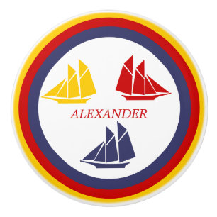 Bouton De Porte En Céramique Marine Bleu Bleu Jaune Voilier Bleu Bleu Bleu Bleu