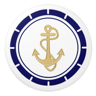 Bouton De Porte En Céramique Marine bleue de la Ancre dorée