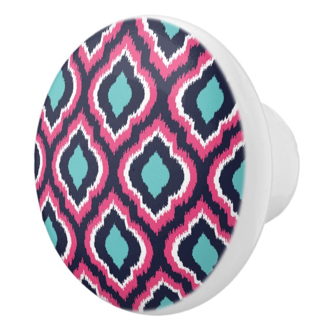 Bouton De Porte En Céramique Marine Turquoise et rose Ikat marocain (Droite)