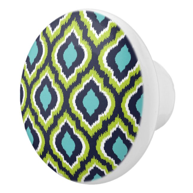 Bouton De Porte En Céramique Marine Turquoise et Vert Ikat Marocain (Droite)