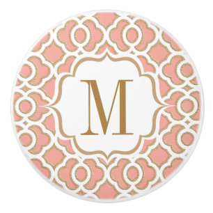 Bouton De Porte En Céramique Marocain décoré d'un monogramme de corail et d'o