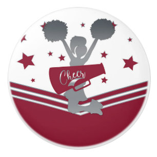 Bouton De Porte En Céramique Maroon Stars Argent Cheer Filles Cheer