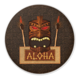 Bouton De Porte En Céramique Masque Tiki en bois Vintage Rétro Aloha Hawaïen