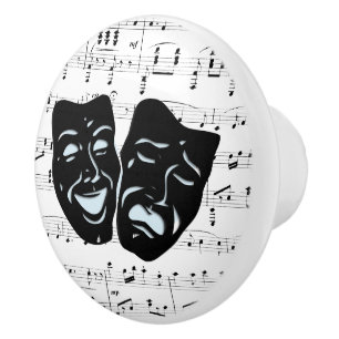 Bouton De Porte En Céramique Masques de théâtre d'art musical blanc unis