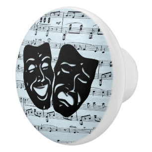 Bouton De Porte En Céramique Masques de théâtre d'art musical bleu unis