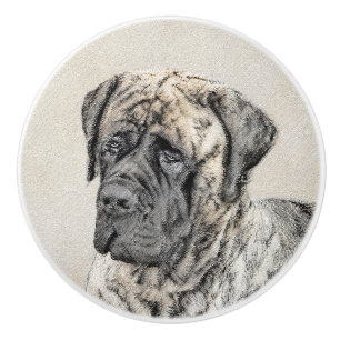 Bouton De Porte En Céramique Mastiff anglais (Brindle) Peinture - Chien Art