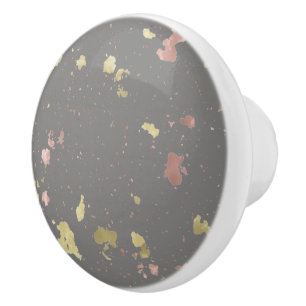 Bouton De Porte En Céramique Matte Gold et Rose Gold Flakes Warm Dark Grey
