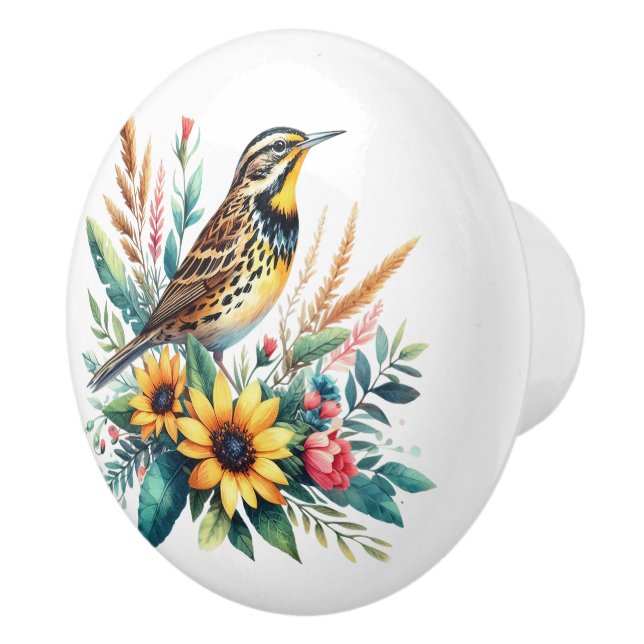 Bouton De Porte En Céramique Meadowlark et Fleur sauvage (Droite)
