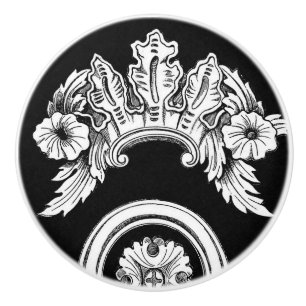 Bouton De Porte En Céramique Médaillon de finition florale gothique en céramiqu