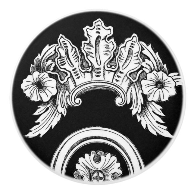 Bouton De Porte En Céramique Médaillon de finition florale gothique en céramiqu (Devant)