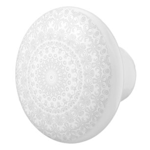 Bouton De Porte En Céramique Médaillon de kaléidoscope Mandala blanc