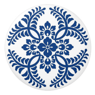Bouton De Porte En Céramique Médaillon japonais Motif, bleu Cobalt et blanc