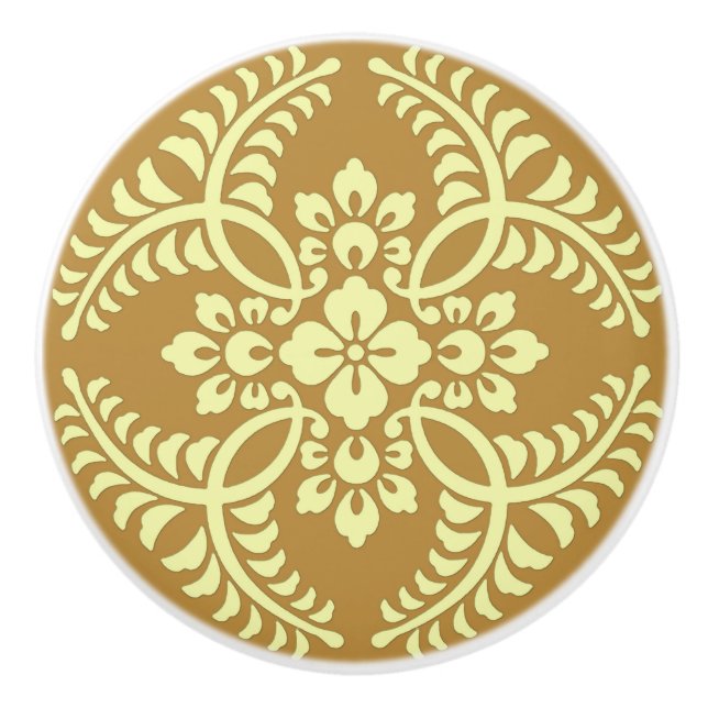 Bouton De Porte En Céramique Médaillon japonais Motif, Jaune de moutarde (Devant)