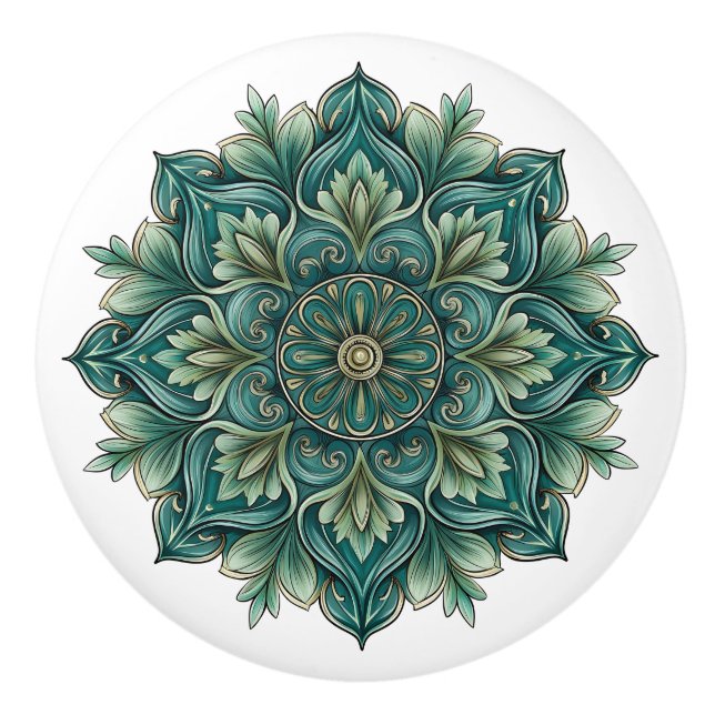 Bouton De Porte En Céramique Médaillon vert Art nouveau (Devant)