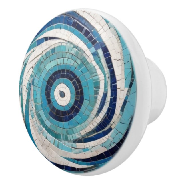 Bouton De Porte En Céramique Méditerranée Bleu Oeil Faux Mosaïque (Droite)