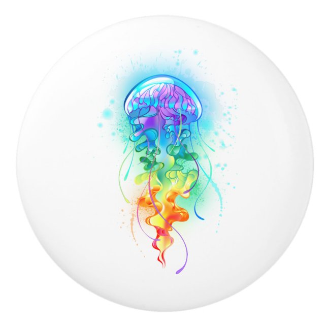 Bouton De Porte En Céramique Méduse arc-en-ciel (Devant)